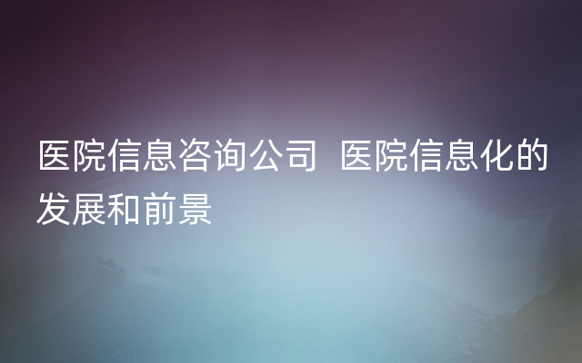 医院信息咨询公司  医院信息化的发展和前景