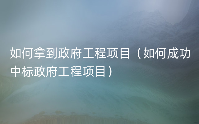 如何拿到政府工程项目（如何成功中标政府工程项目）