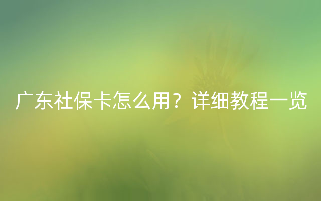 广东社保卡怎么用？详细教程一览