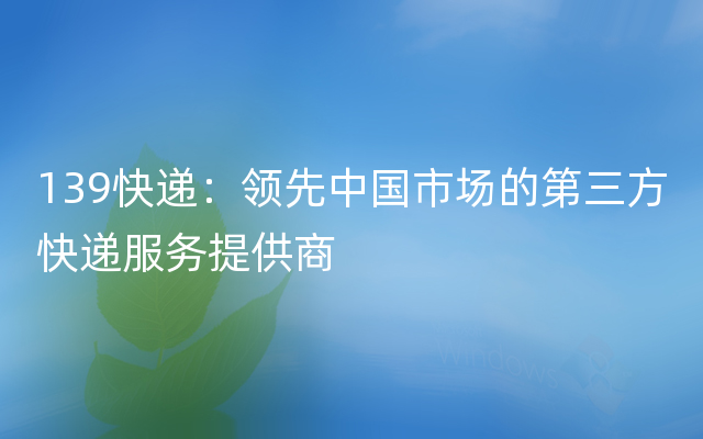 139快递：领先中国市场的第三方快递服务提供商