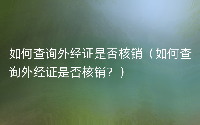 如何查询外经证是否核销（如何查询外经证是否核销？）