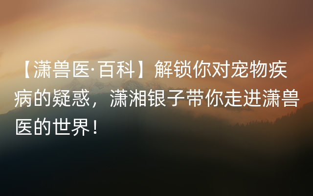 【潇兽医·百科】解锁你对宠物疾病的疑惑，潇湘银子带你走进潇兽医的世界！