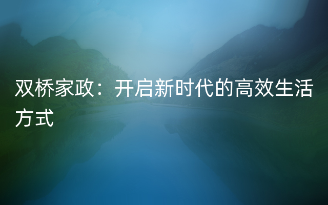 双桥家政：开启新时代的高效生活方式