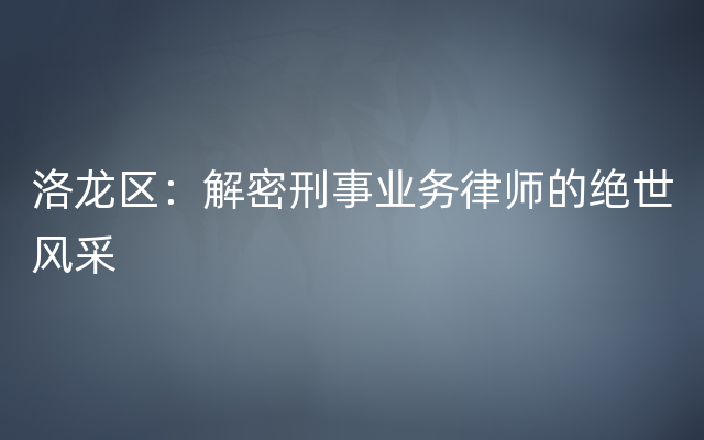 洛龙区：解密刑事业务律师的绝世风采