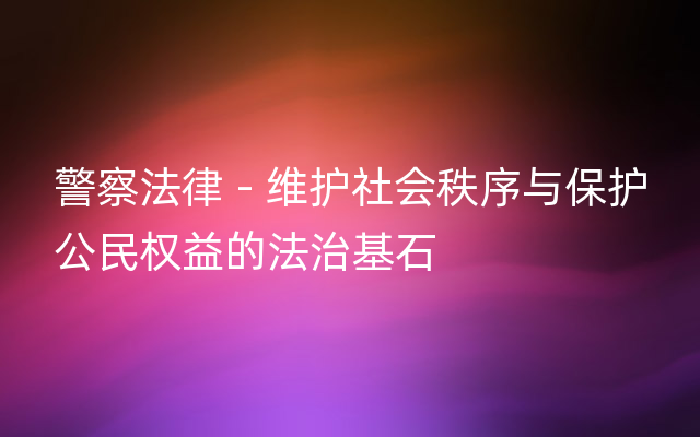 警察法律 - 维护社会秩序与保护公民权益的法治基