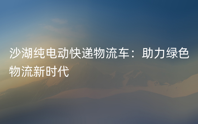 沙湖纯电动快递物流车：助力绿色物流新时代