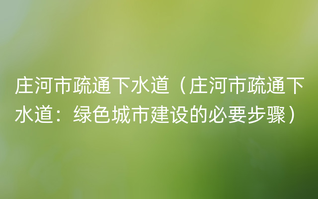 庄河市疏通下水道（庄河市疏通下水道：绿色城市建设的必要步骤）