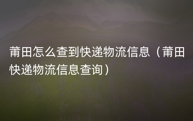 莆田怎么查到快递物流信息（莆田快递物流信息查询）