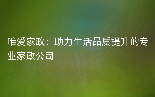 唯爱家政：助力生活品质提升的专业家政公司