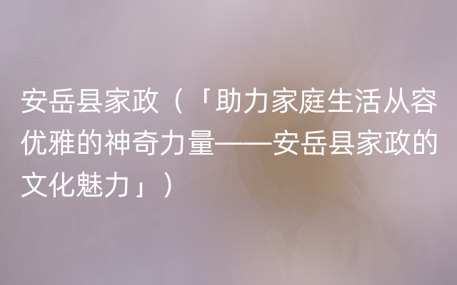 安岳县家政（「助力家庭生活从容优雅的神奇力量——安岳县家政的文化魅力」）