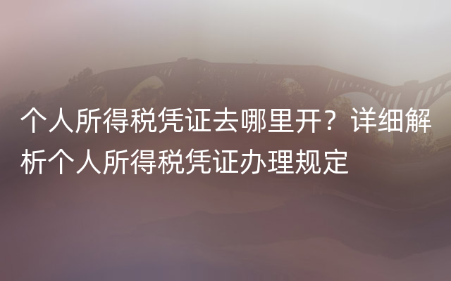 个人所得税凭证去哪里开？详细解析个人所得税凭证办理规定