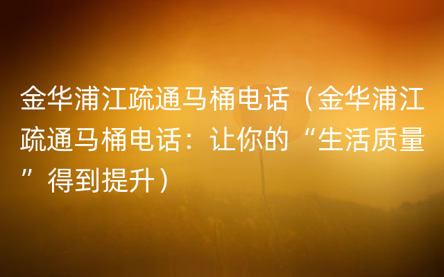 金华浦江疏通马桶电话（金华浦江疏通马桶电话：让你的“生活质量”得到提升）