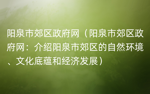 阳泉市郊区政府网（阳泉市郊区政府网：介绍阳泉市郊区的自然环境、文化底蕴和经济发展