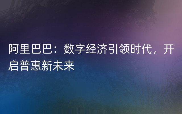 阿里巴巴：数字经济引领时代，开启普惠新未来