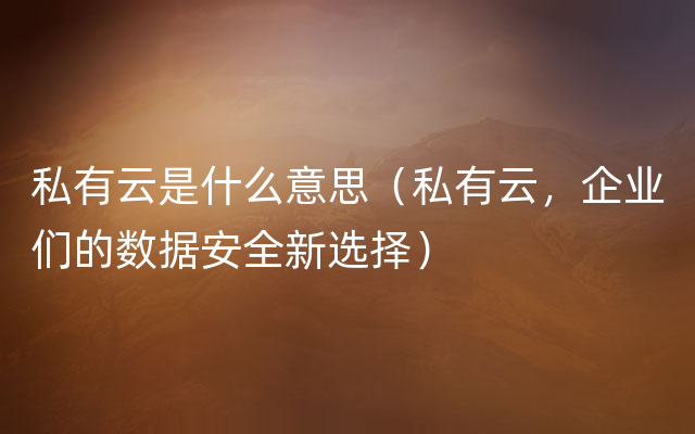 私有云是什么意思（私有云，企业们的数据安全新选择）