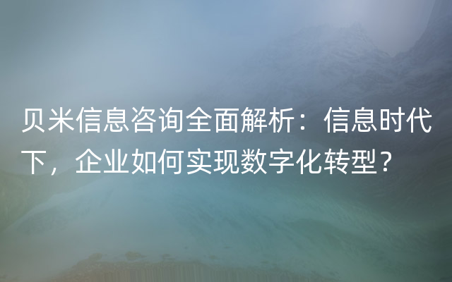 贝米信息咨询全面解析：信息时代下，企业如何实现数字化转型？