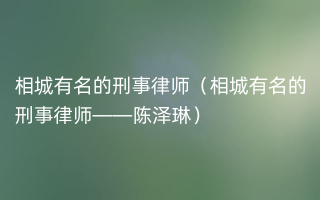 相城有名的刑事律师（相城有名的刑事律师——陈泽琳）