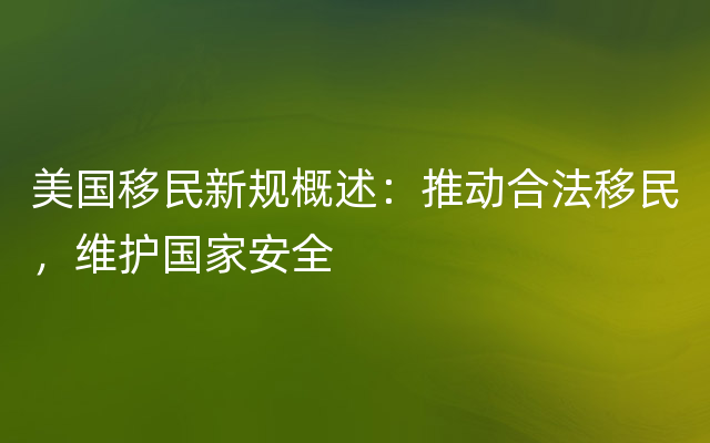 美国移民新规概述：推动合法移民，维护国家安全