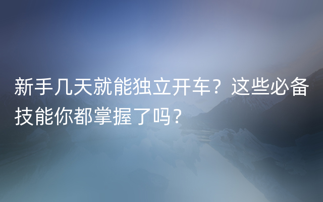 新手几天就能独立开车？这些必备技能你都掌握了吗？