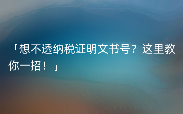 「想不透纳税证明文书号？这里教你一招！」