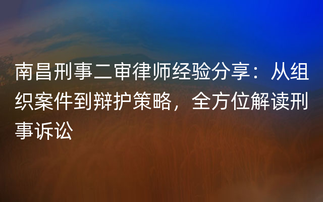 南昌刑事二审律师经验分享：从组织案件到辩护策略，全方位解读刑事诉讼