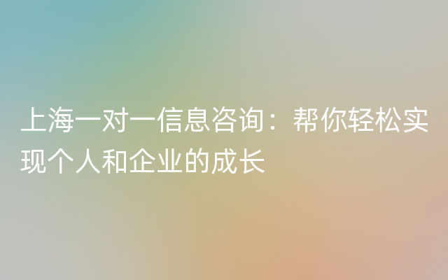 上海一对一信息咨询：帮你轻松实现个人和企业的成长