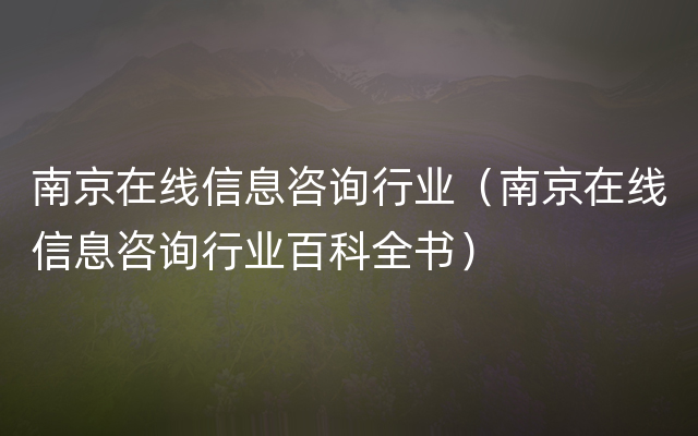 南京在线信息咨询行业（南京在线信息咨询行业百科全书）