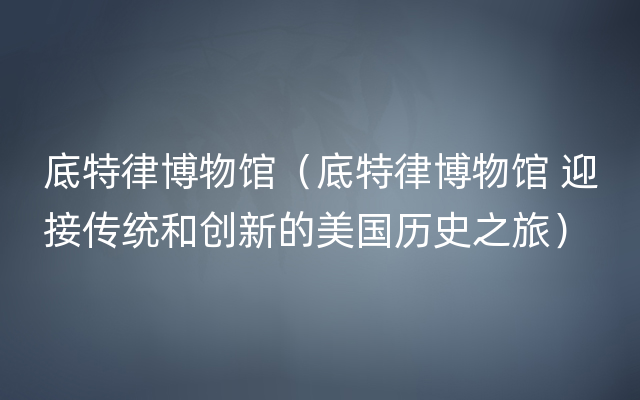 底特律博物馆（底特律博物馆 迎接传统和创新的美国历史之旅）