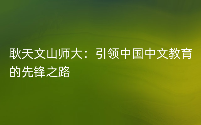 耿天文山师大：引领中国中文教育的先锋之路