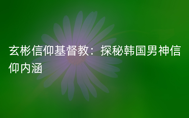 玄彬信仰基督教：探秘韩国男神信仰内涵