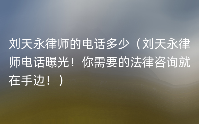 刘天永律师的电话多少（刘天永律师电话曝光！你需要的法律咨询就在手边！）