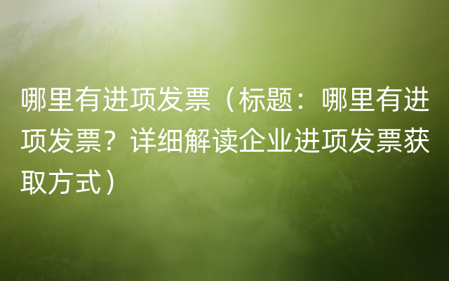 哪里有进项发票（标题：哪里有进项发票？详细解读企业进项发票获取方式）