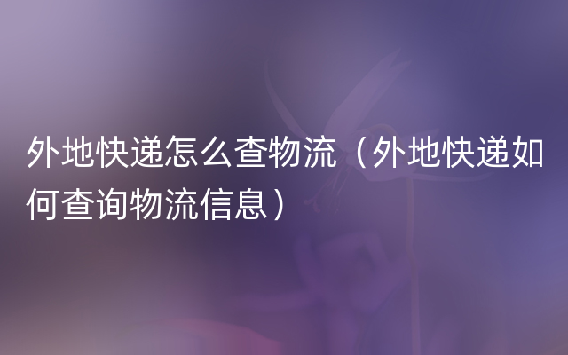 外地快递怎么查物流（外地快递如何查询物流信息）