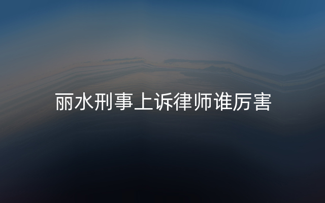 丽水刑事上诉律师谁厉害