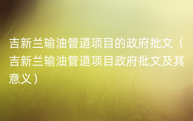 吉新兰输油管道项目的政府批文（吉新兰输油管道项目政府批文及其意义）