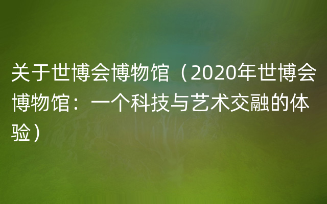 关于世博会博物馆（2020年世博会博物馆：一个科技与艺术交融的体验）