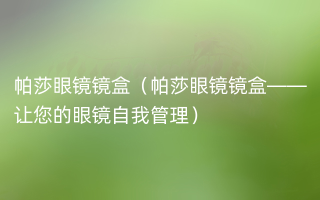 帕莎眼镜镜盒（帕莎眼镜镜盒——让您的眼镜自我管