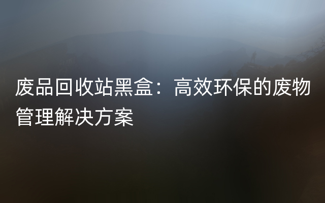 废品回收站黑盒：高效环保的废物管理解决方案