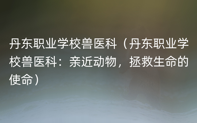 丹东职业学校兽医科（丹东职业学校兽医科：亲近动物，拯救生命的使命）