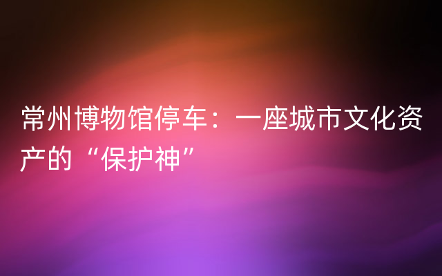 常州博物馆停车：一座城市文化资产的“保护神”
