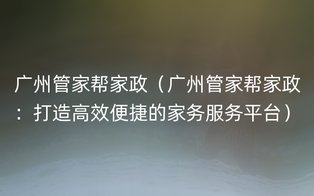 广州管家帮家政（广州管家帮家政：打造高效便捷的家务服务平台）