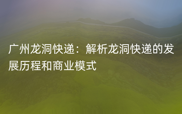 广州龙洞快递：解析龙洞快递的发展历程和商业模式