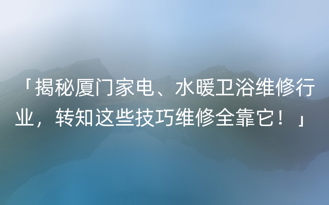 「揭秘厦门家电、水暖卫浴维修行业，转知这些技巧维修全靠它！」