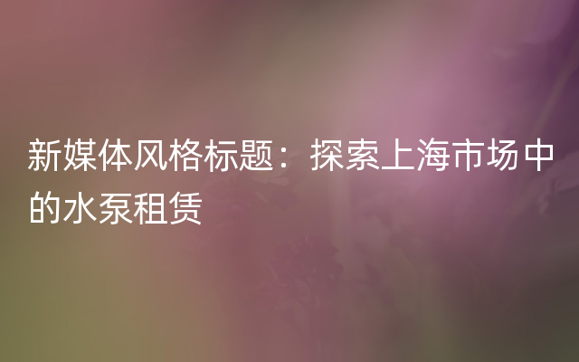 新媒体风格标题：探索上海市场中的水泵租赁