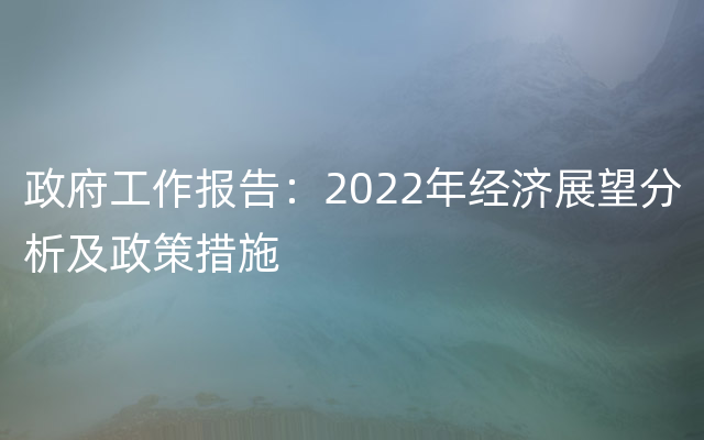 政府工作报告：2022年经济展望分析及政策措施