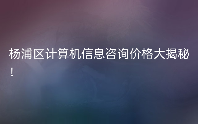 杨浦区计算机信息咨询价格大揭秘！