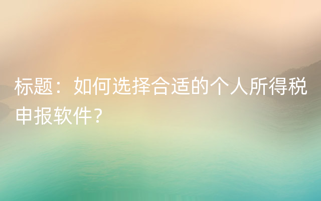 标题：如何选择合适的个人所得税申报软件？