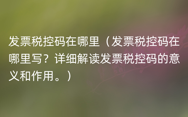 发票税控码在哪里（发票税控码在哪里写？详细解读发票税控码的意义和作用。）