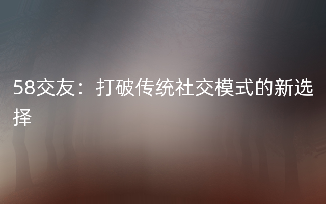 58交友：打破传统社交模式的新选择