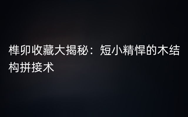 榫卯收藏大揭秘：短小精悍的木结构拼接术